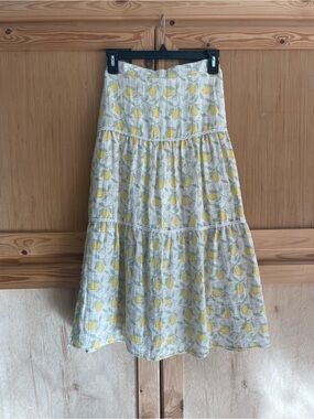 Kirious lemon print cotton gauzy tiered summer modest comfy skirt